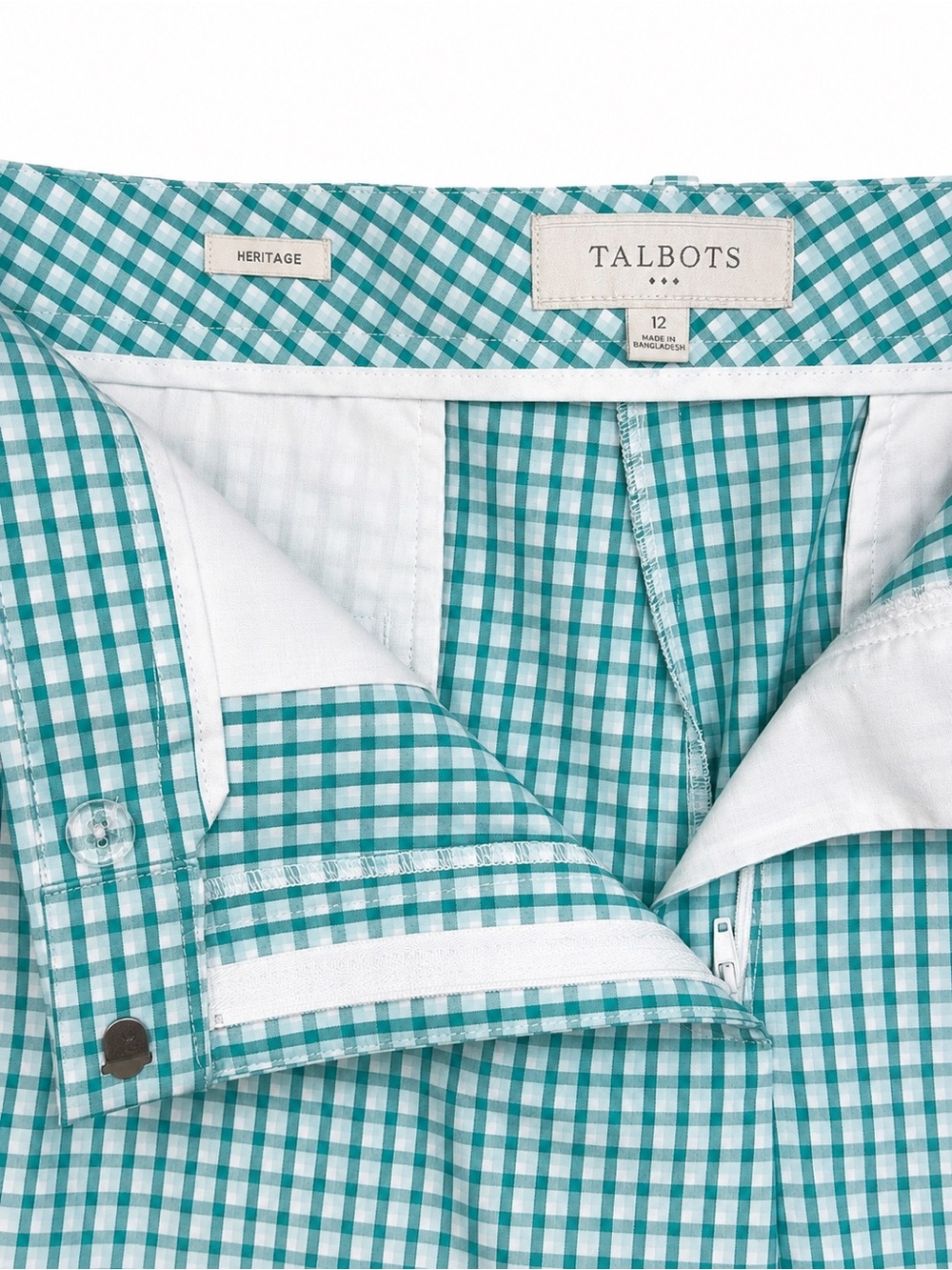 Talbots Heritage Gingham Bermuda Shorts Women’s Size 12 Long Aqua White - Picture 6 of 6